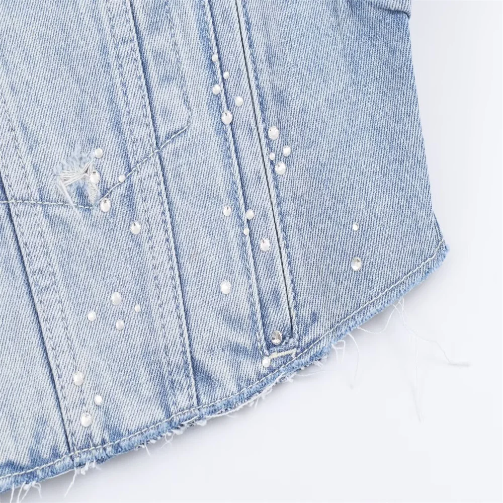 Autumn Rhinestone Denim Jacket & High-Waist Straight Jeans Set - Image 6