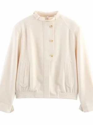Women’s Chic White Button-Zip Coat
