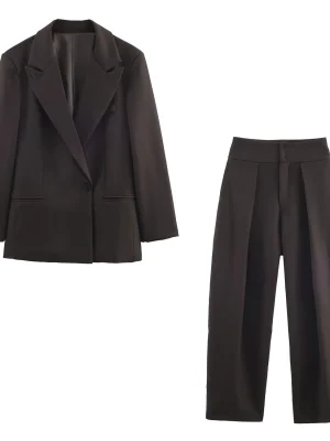 Solid Color Loose Double-Breasted Blazer & Pants Set