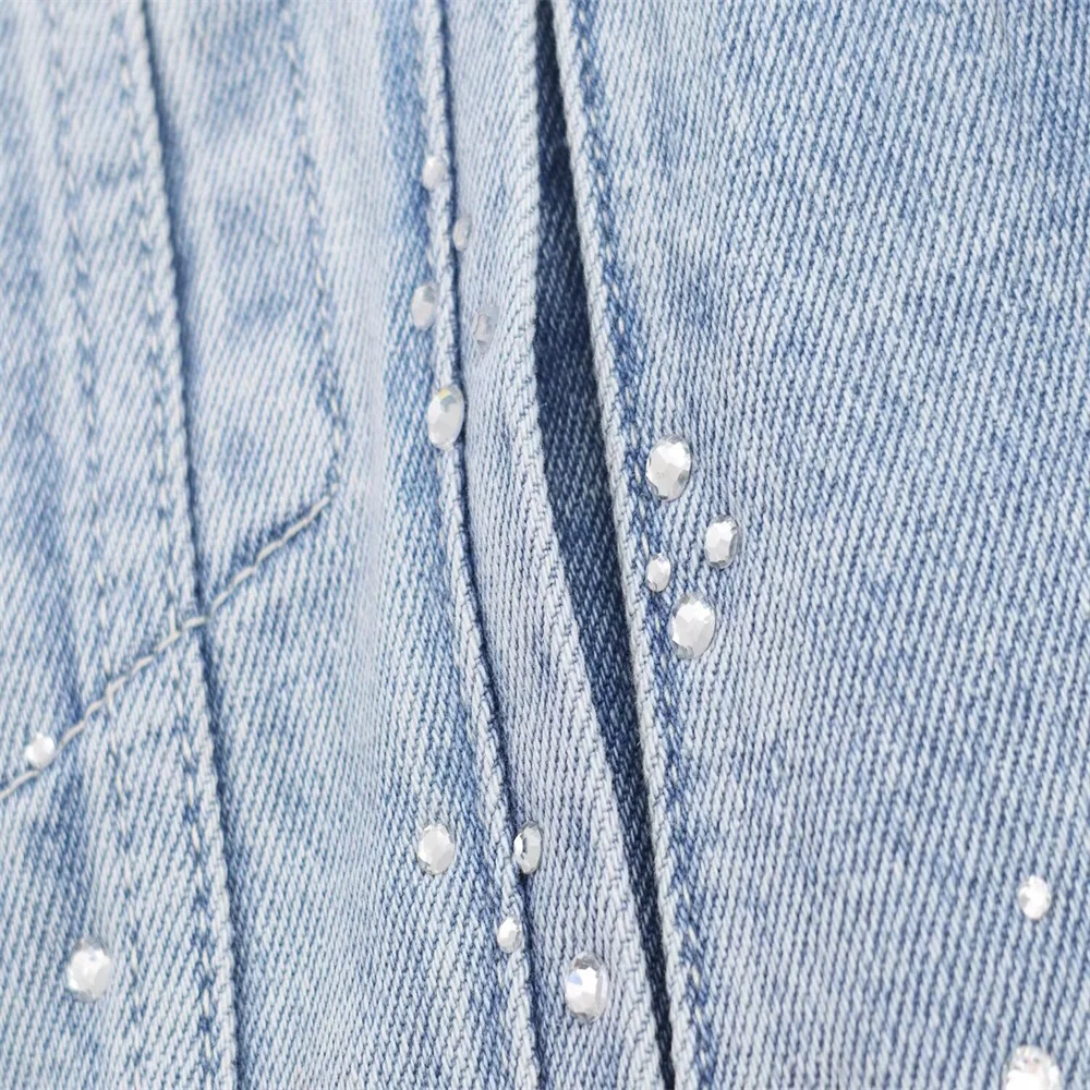 Autumn Rhinestone Denim Jacket & High-Waist Straight Jeans Set - Image 5