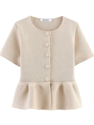 Autumn Round Neck Button Knit Jacket & Skirt Set