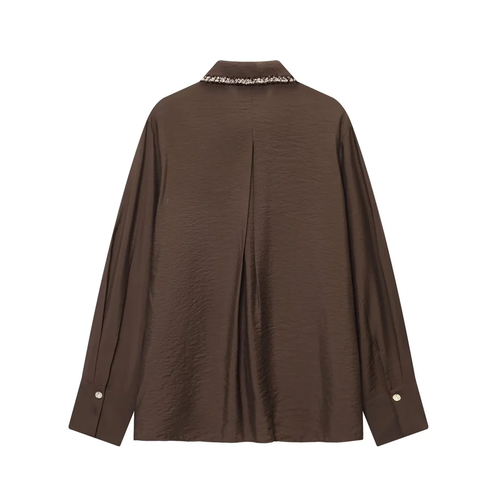 Autumn Collared Long Sleeve Shirt with Decorative Edges - Image 2