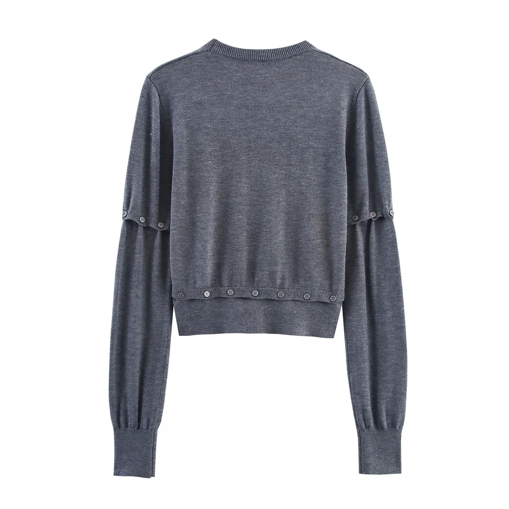 Autumn Round Neck Button-Up Detachable Knit Sweater - Image 2