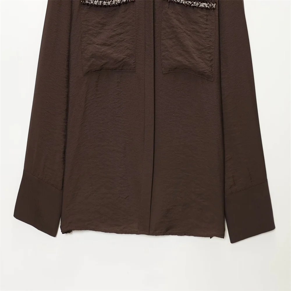 Autumn Collared Long Sleeve Shirt with Decorative Edges - Image 6