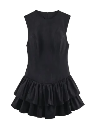 Women’s 2025 Suede-Look Layered Short Dress