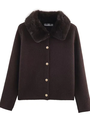 Winter Knit Jacket with Detachable Faux Fur Collar