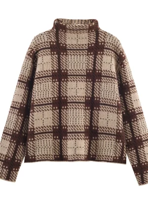 2025 Winter Half-High Neck Plaid Knit Sweater