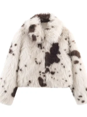 Women’s 2025 Winter Faux Fur Animal Print Jacket