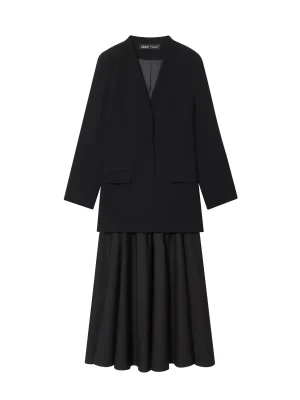 2025 Winter Simple Patchwork V-Neck Suit Dress