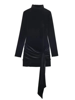 Women’s Long-Sleeve Velvet Waist-Cinched Mini Dress