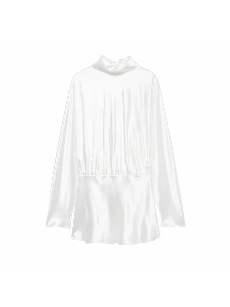 Women’s Elegant Satin Bow A-Line Dress - Image 2