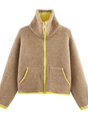 Women’s Lazy Style Contrast Knit Pilot Coat