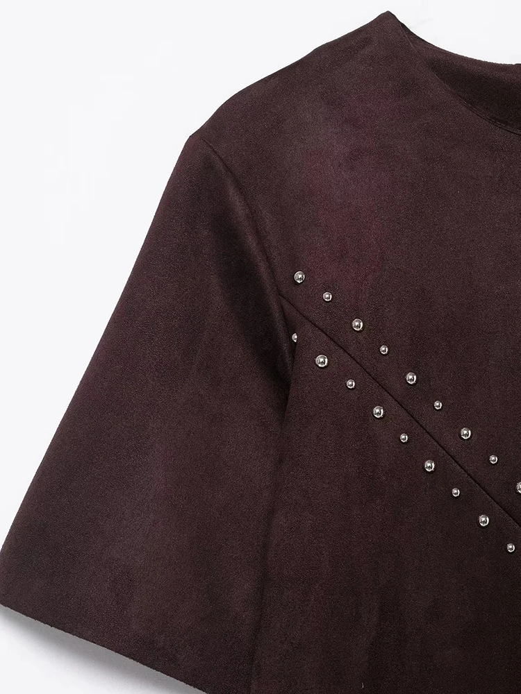 Women’s Casual Suede Rivet Mini Dress - Image 4