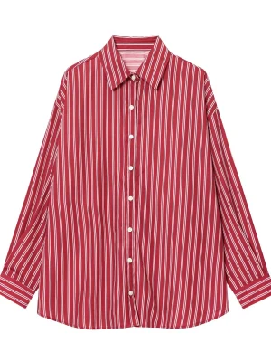 Women’s 2025 Striped Lapel Loose Poplin Shirt