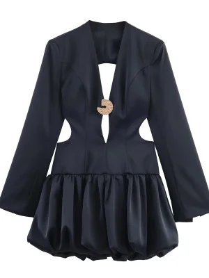 Women’s 2025 Deep V-Neck Balloon Sleeve Mini Dress