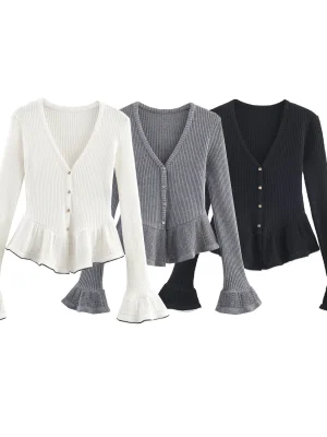 Women’s Winter Slim Layered V-Neck Knit Jacket