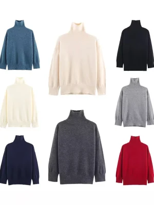 Autumn Winter Women’s Solid High Collar Knit Top