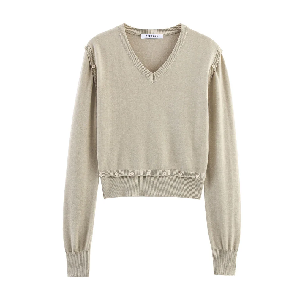 Autumn Button-Detail Detachable Knit Shirt