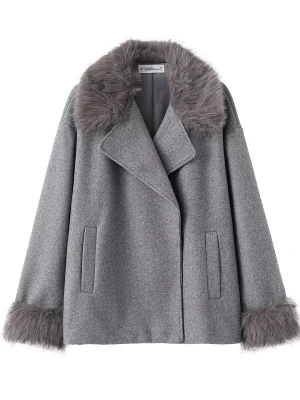 2025 Winter Retro Faux Fur Splicing Coat