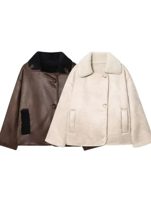 Women’s Faux Lamb Fur Lapel Double-Sided Jacket