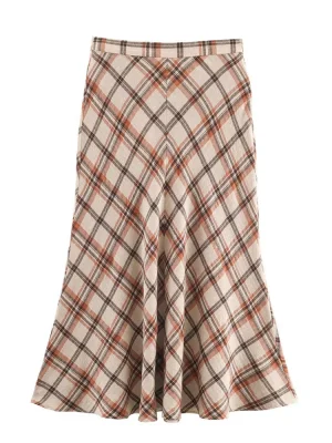 Women’s Winter Slim Fit Plaid Midi Skirt