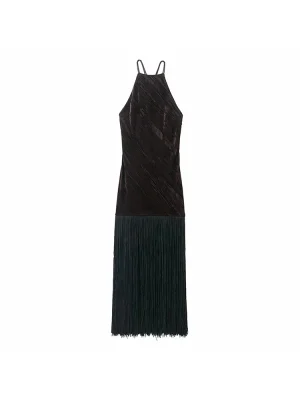 Women’s Velvet Tassel Halter Maxi Dress