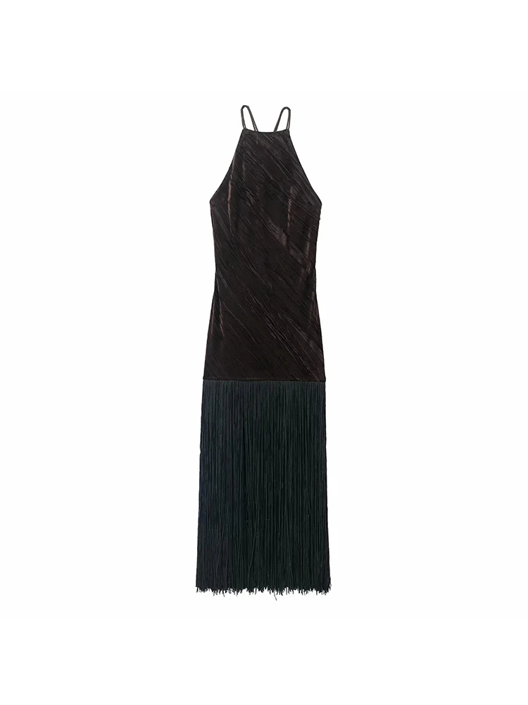 Women’s Velvet Tassel Halter Maxi Dress