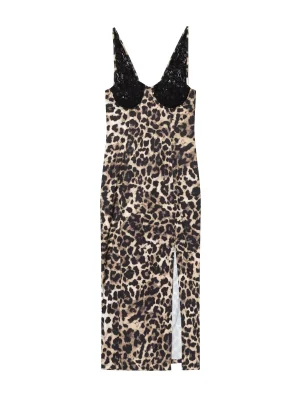 Women’s 2025 Animal Print Lace Midi Dress