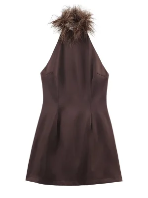 Winter Women’s Feathery Backless Bodycon Dress