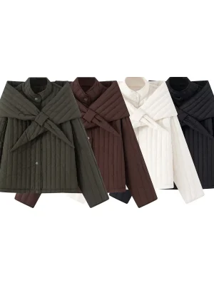 Winter Stand Collar Jacket with Detachable Scarf