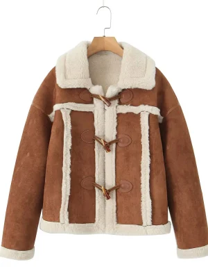 Winter Retro Lapel Suede & Lamb Wool Short Jacket