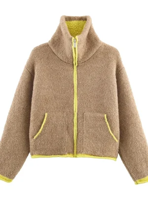 Autumn Contrasting Layer Knit Jacket