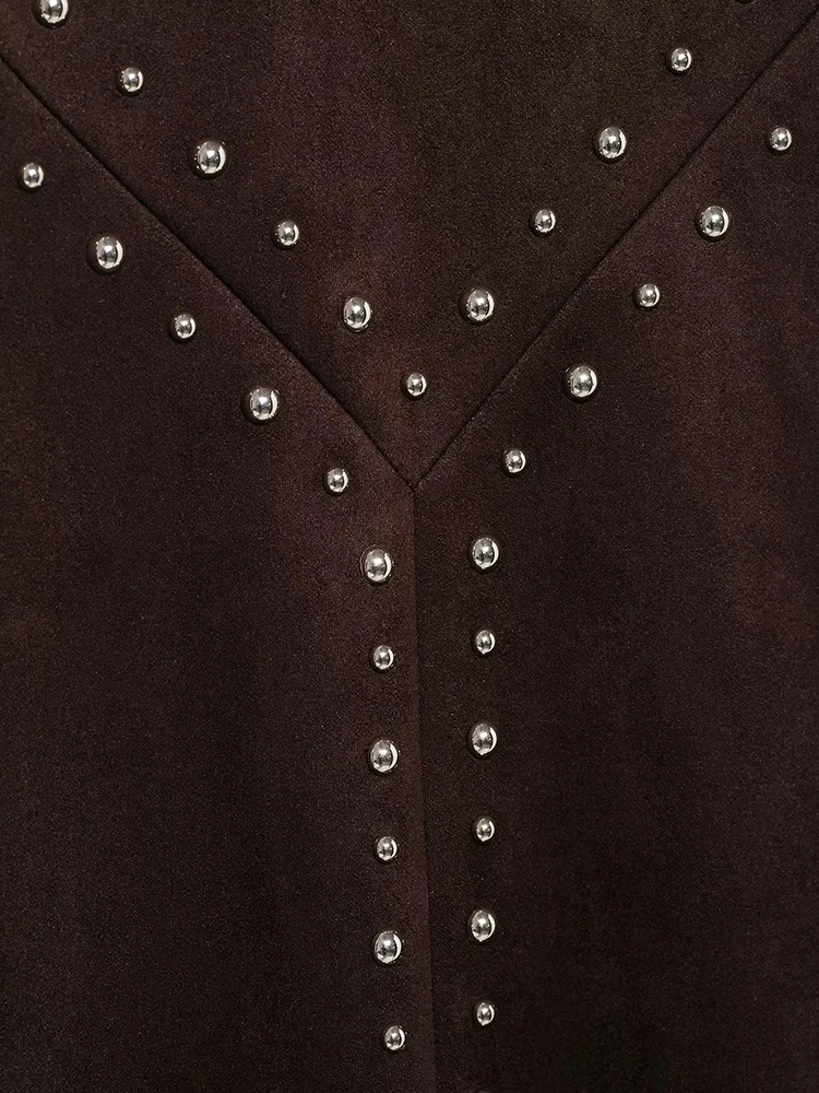 Women’s Casual Suede Rivet Mini Dress - Image 5