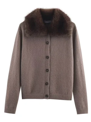 Chic Winter Knitted Coat with Faux Fur Collar