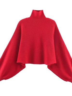 2025 Winter Casual High Neck Wide Sleeve Knit Top