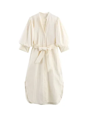 Autumn Bubble Sleeve Shirt Dress