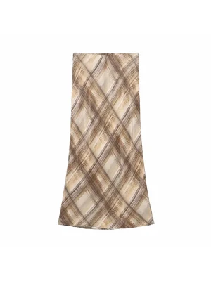 Women’s Vintage Silk-Texture Midi Skirt