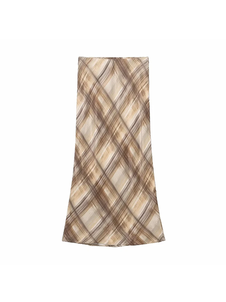 Women’s Vintage Silk-Texture Midi Skirt