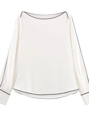 Women’s 2025 Loose Long Sleeve Shirt with Contrast Trim