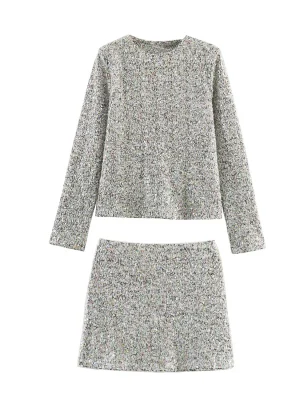 2025 Winter Pearl Embellished Top & Skirt Set