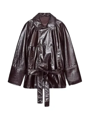 Autumn Winter Women’s Faux Leather Belted Jacket