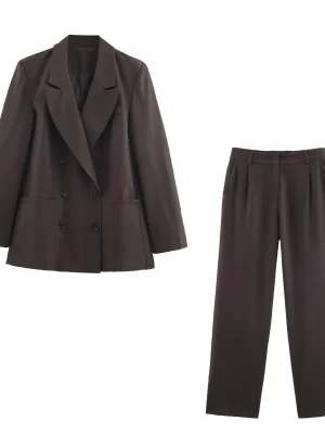 2025 Fashion Shoulder-Pad Double-Breasted Blazer & Pants Set