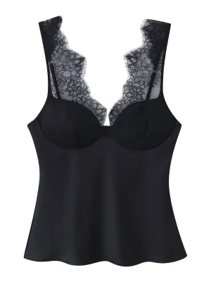 Women’s 2025 Lace Heart-Neck Silk Top