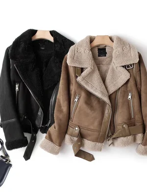 Winter Fur-Lined Deer Fur Motorcycle Jacket
