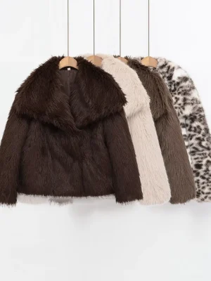 2025 Autumn Luxe Collar Faux Fur Leopard Print Jacket