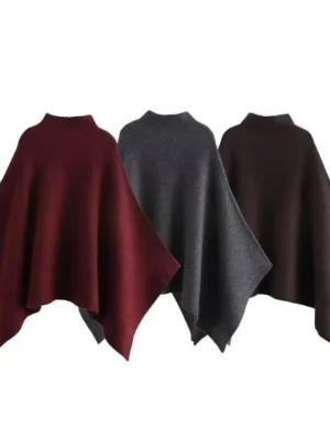 High Neck Irregular Hem Bat-Sleeve Knit Sweater