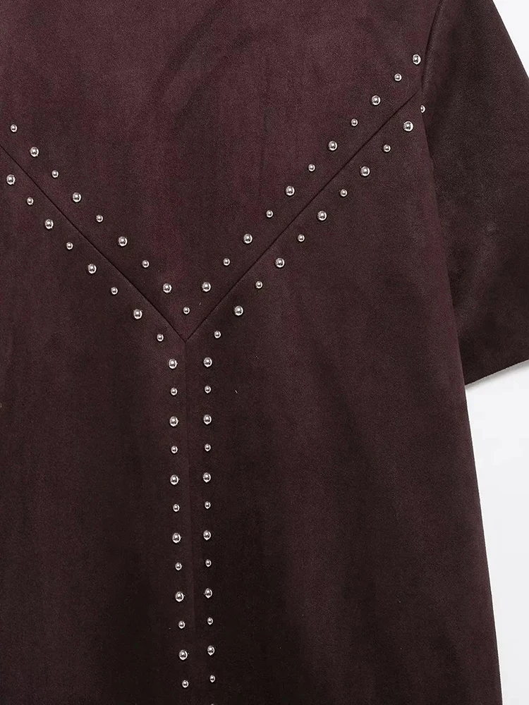 Women’s Casual Suede Rivet Mini Dress - Image 3