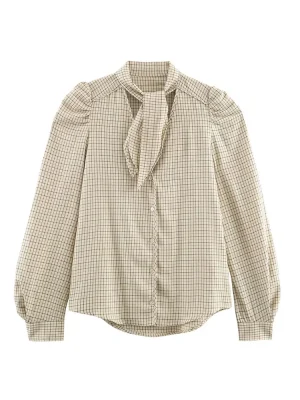 Autumn Checkered Bow Decor Shirt