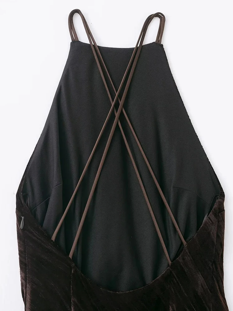 Women’s Velvet Tassel Halter Maxi Dress - Image 6