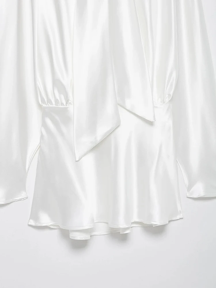 Women’s Elegant Satin Bow A-Line Dress - Image 6